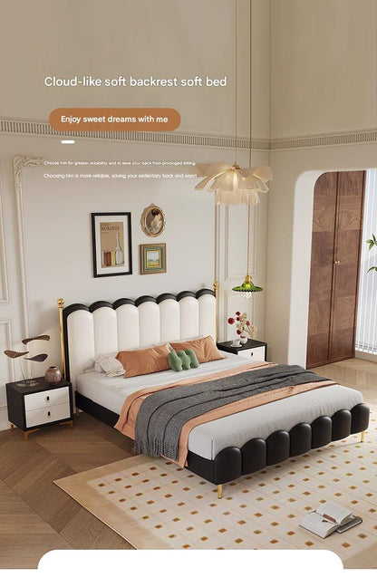 Modern Leather Double Bed with Curved Headboard