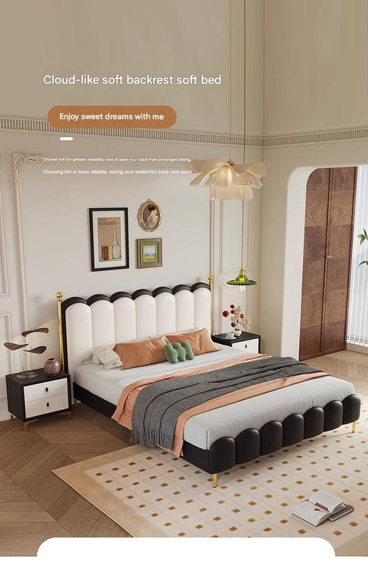 Modern Leather Double Bed with Curved Headboard