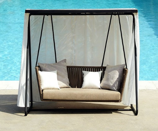 Luxury Outdoor Standing Double Swing Daybed with Cushions