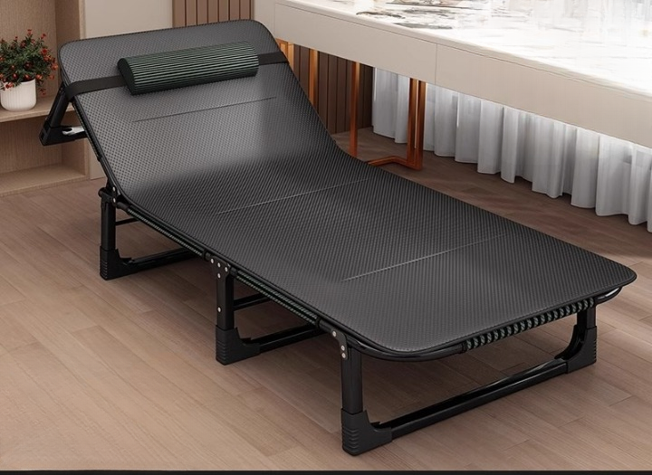 Portable Leisure Folding Bed With Head Support Pillow And Adjustable Reclining Backrest