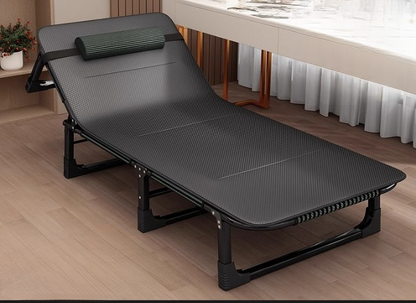 Portable Leisure Folding Bed With Head Support Pillow And Adjustable Reclining Backrest
