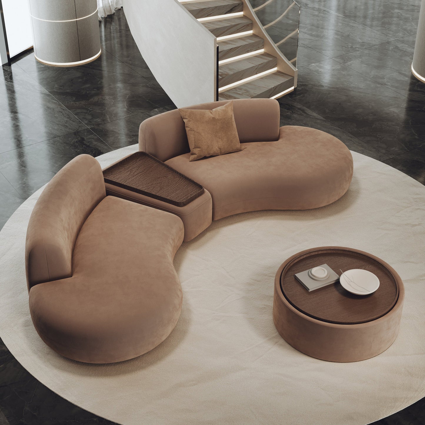 Luxury Curved Lounge Sofa Set With Coffee Table