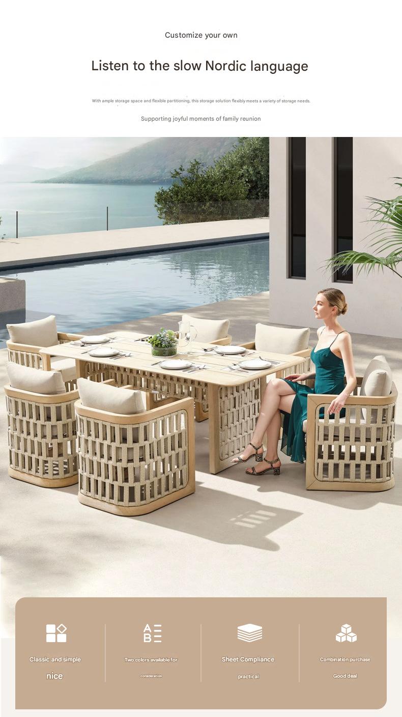 Luxury Outdoor Teak Dining Set with Rattan Chairs