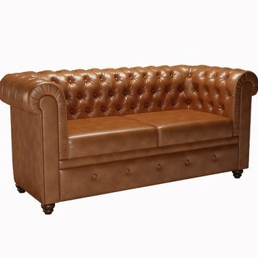 Retro Leather Sofa With Deep Button Tufting