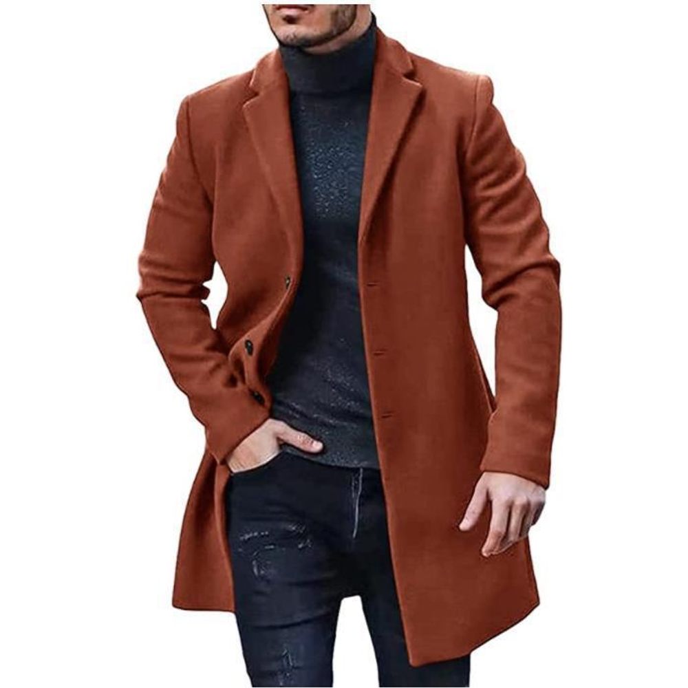 Mens Windbreaker Woolen Long Coat