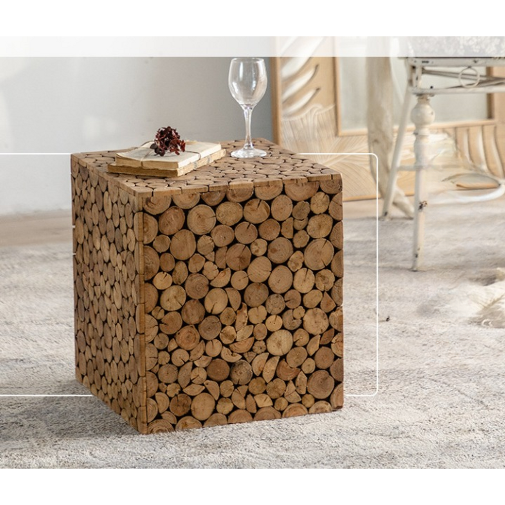 Wooden Block Side Console Table