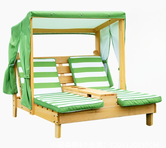 Kids Outdoor Double Lounge Chair with Canopy and Cushion