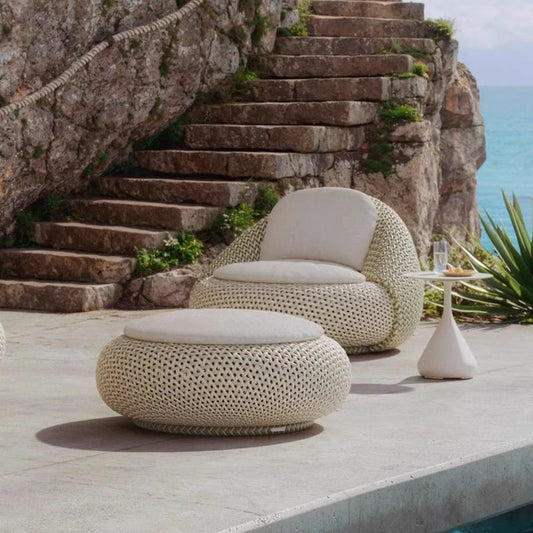 Modern Woven Lounge Chair with Ottoman Set