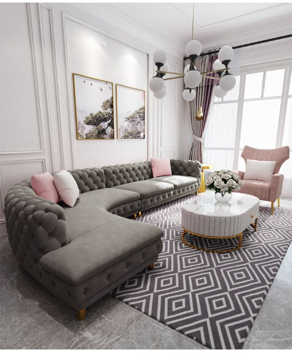 Italian Light Luxury Concubine Corner Fabric Sofa Set