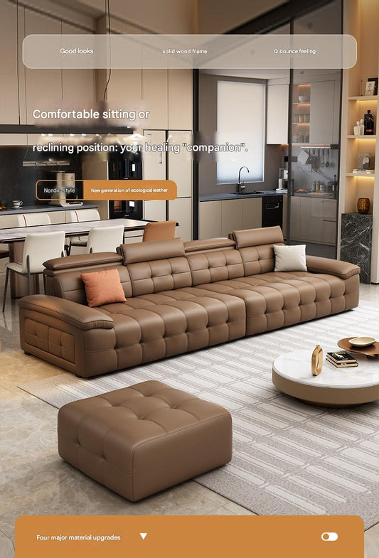 Luxury Modern Tufted Leather Sofa Set with Ottoman