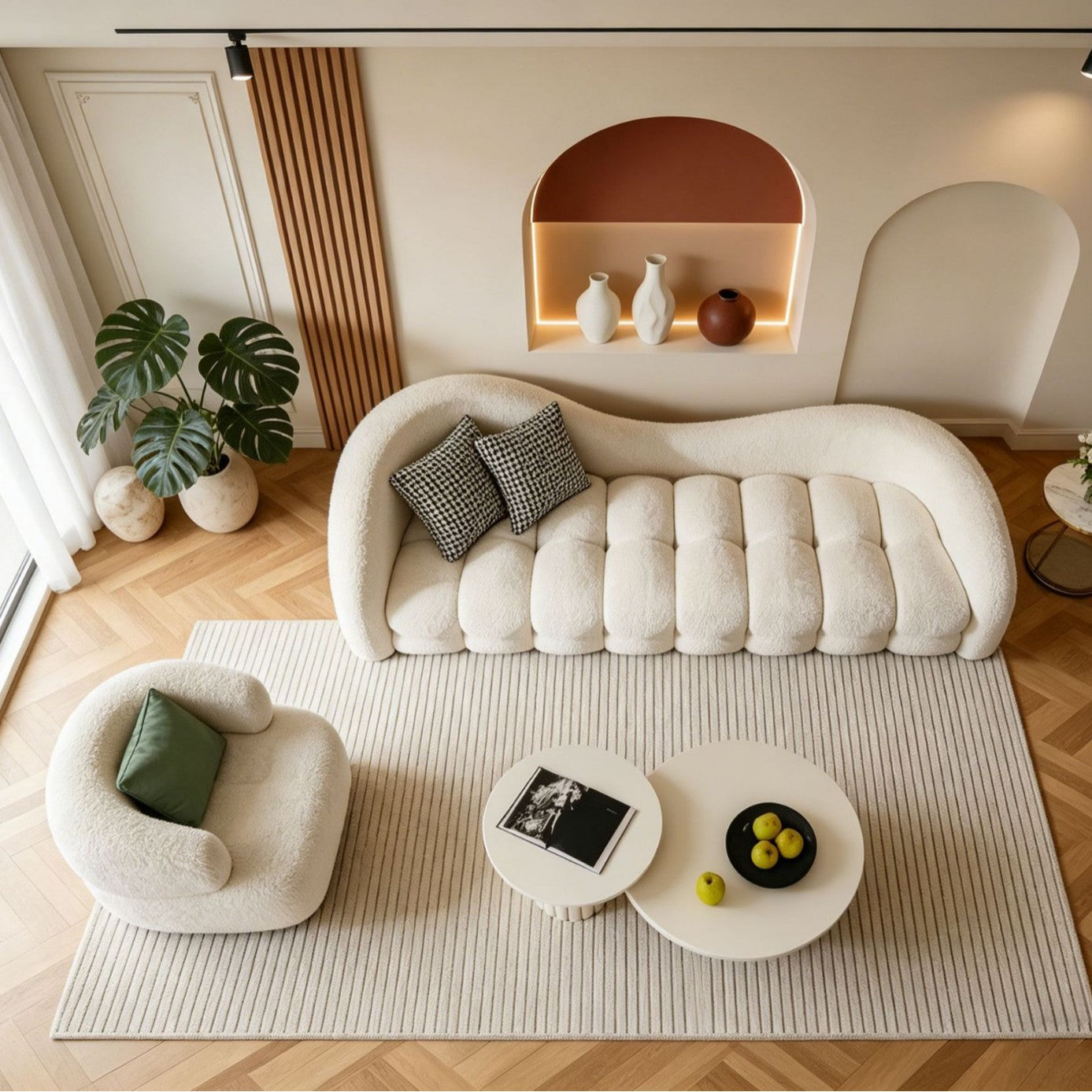 Modern Curved Sofa Set with Accent Chair And Coffee Table