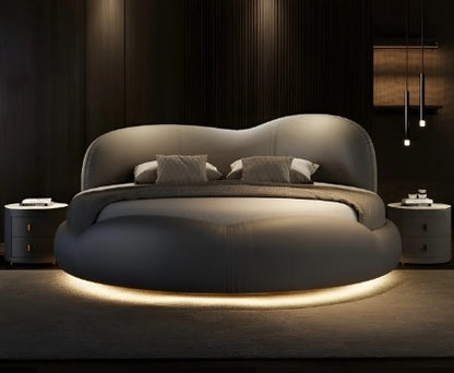 Luxury Round Leather Bed With LED