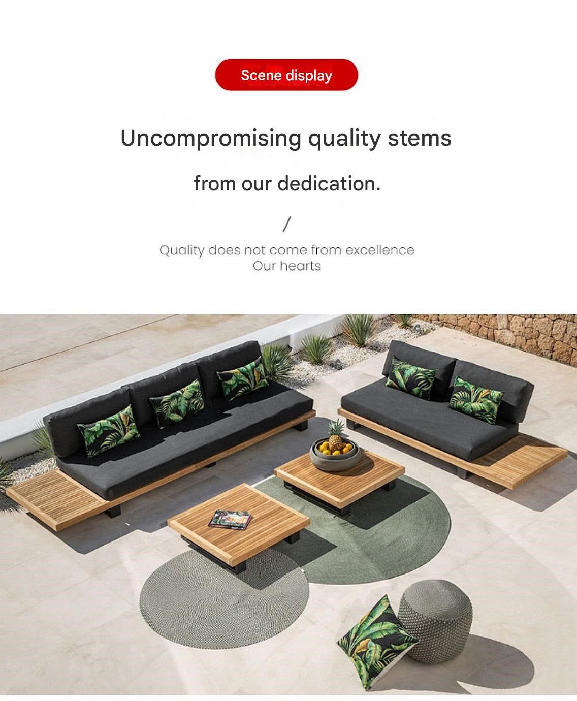 Luxury Outdoor Wooden Sofa Set with Cushions and Tables