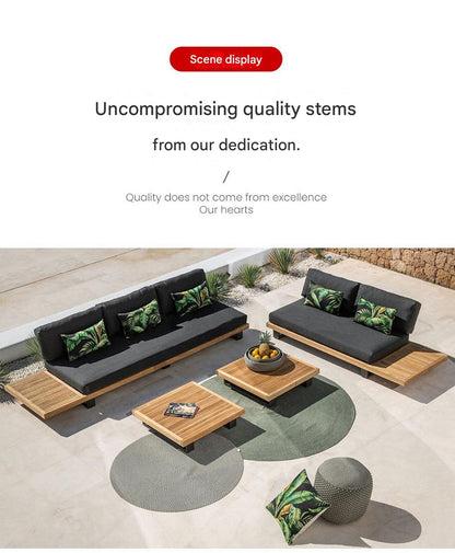 Luxury Outdoor Wooden Sofa Set with Cushions and Tables