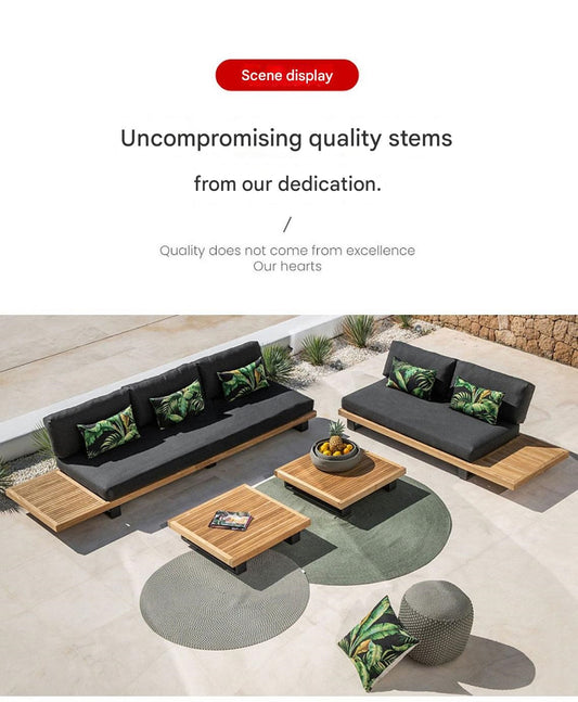 Luxury Outdoor Wooden Sofa Set with Cushions and Tables