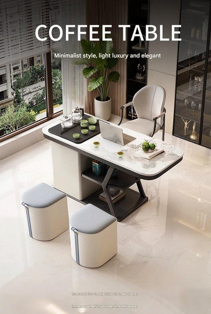 Luxury Stone Slab Tea Table With Chairs