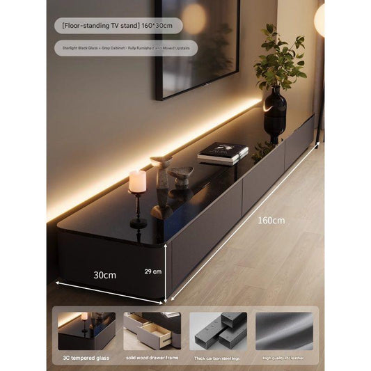 Luxury Floor Standing Glass TV Cabinet with Storage Drawers