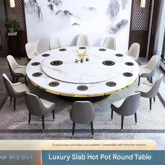 Luxury Hotel Electric Round Dining Table with Integrated Hot Pot