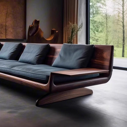 Luxury Black Walnut Three Seater Straight Sofa