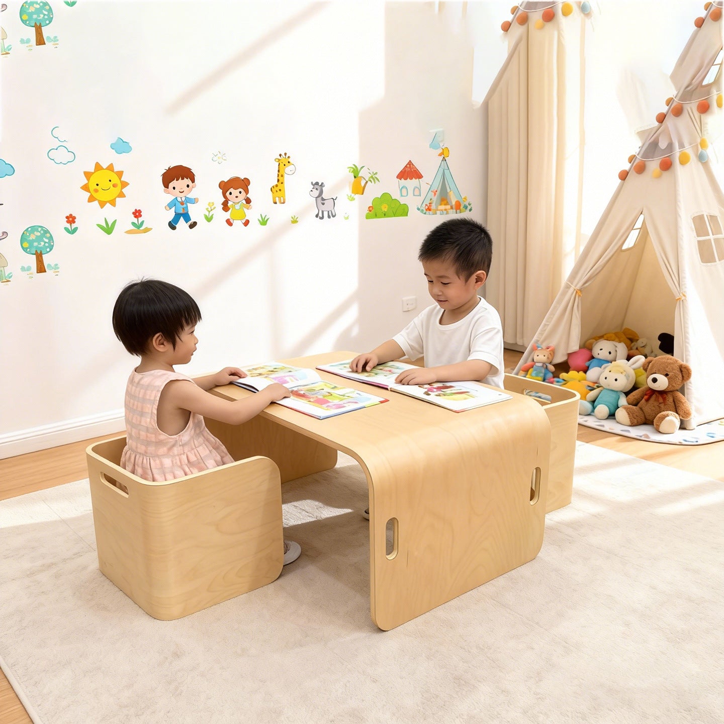 Kids Wooden Table and Chair Set for Study and Play