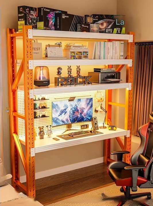 Modern Multi Layer Computer Desk with Storage Shelves