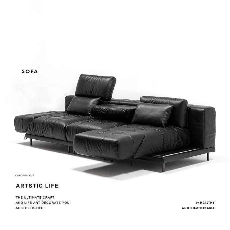 Modern Leather Lounge Sofa With Adjustable Backrest