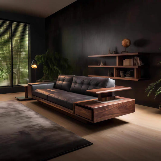 Luxary Walnut Solid Wood Leather Sofa