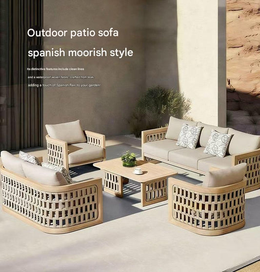 Luxury Outdoor Wooden Rattan Sofa Set with Table