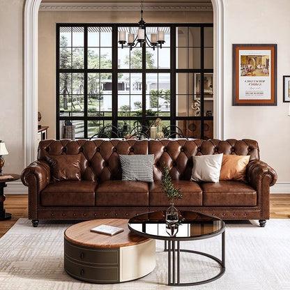 Classic Vintage Tufted Leather Sofa Set