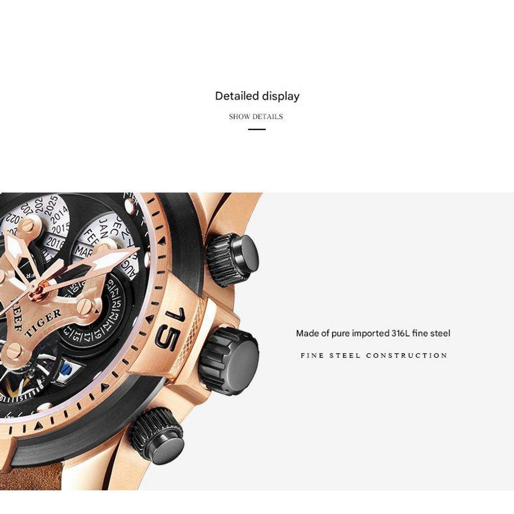 Reef Tiger Men's Automatic Mechanical Leather Watch