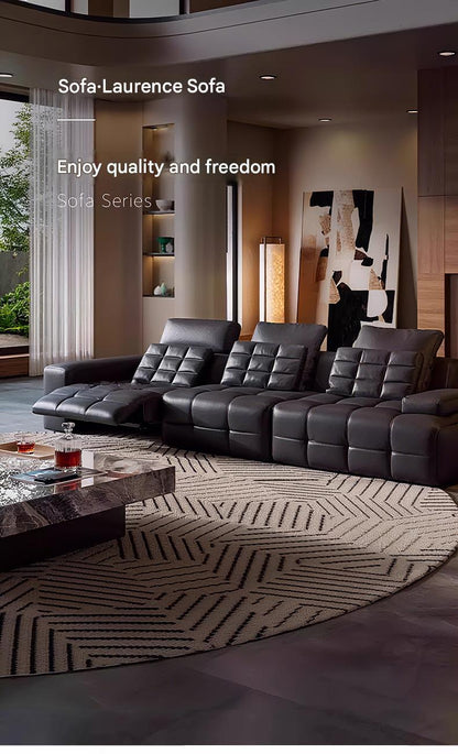 Luxury Electric Recliner Leather Sofa With Adjustable Footrest