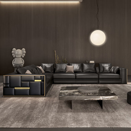 Luxury L-Shaped Leather Sectional Sofa Set