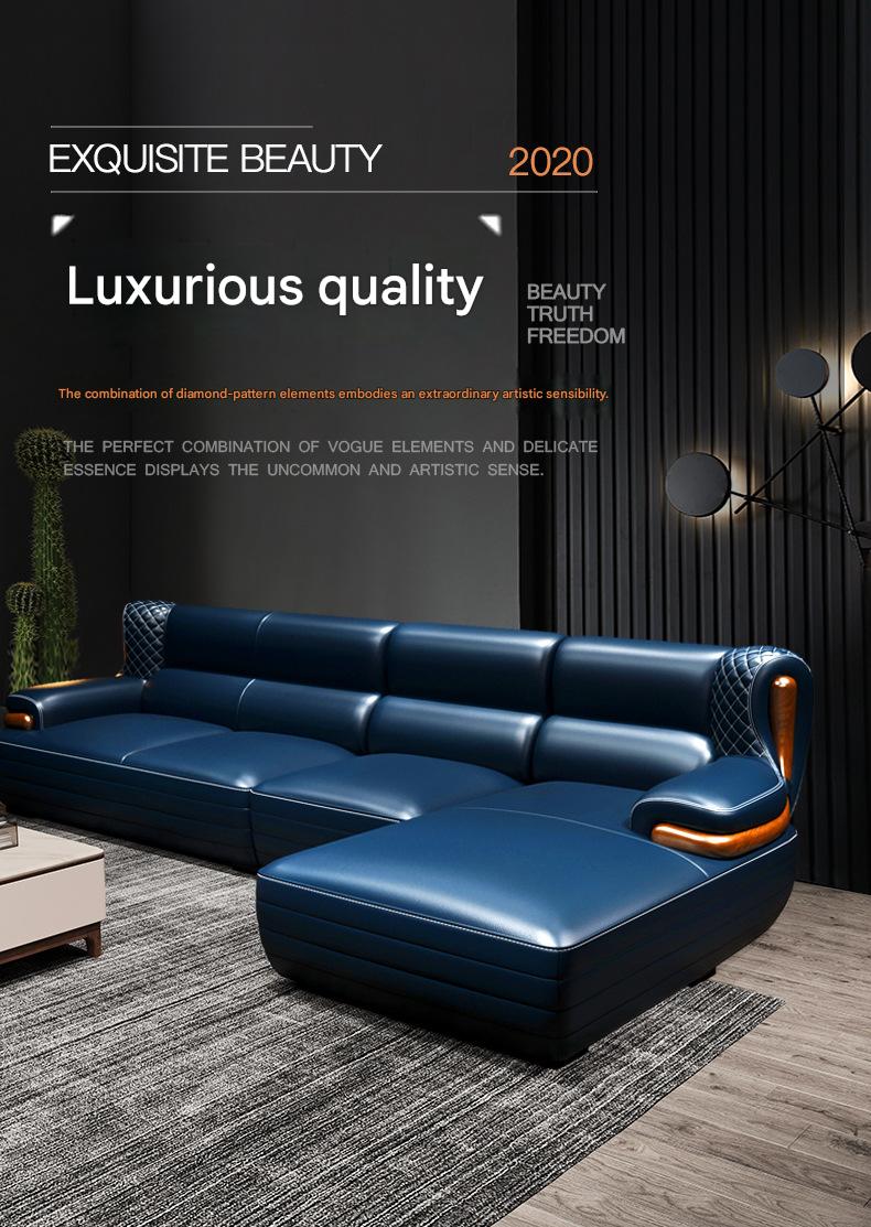 Luxury L-Shaped Leather Sofa Set with Ottoman