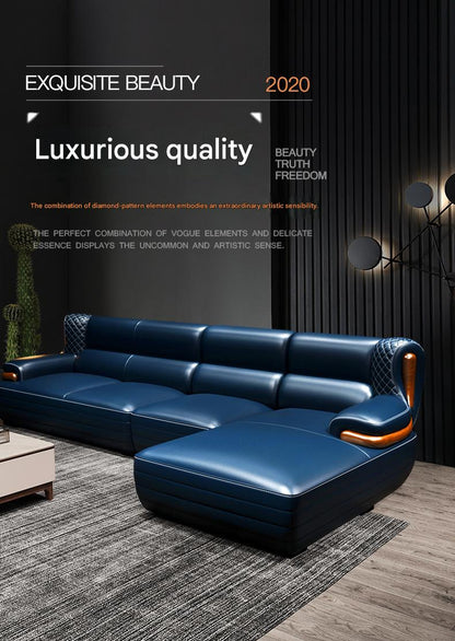 Luxury L-Shaped Leather Sofa Set with Ottoman