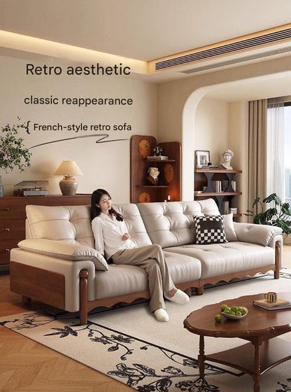 Retro Wooden Leather Sofa