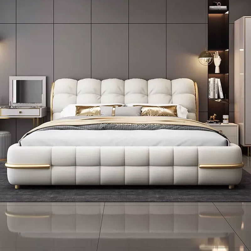 Luxury Upholstered Double Leather Bed with Storage