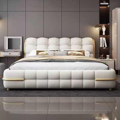 Luxury Upholstered Double Leather Bed with Storage