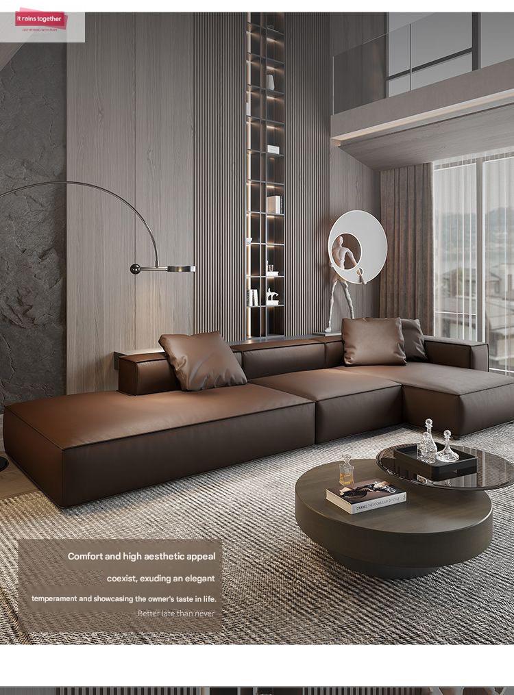 Luxury L-Shaped Leather Floor Sofa Set