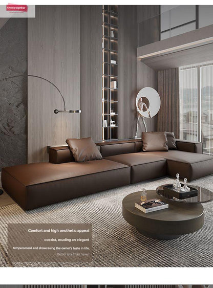Luxury L-Shaped Leather Floor Sofa Set