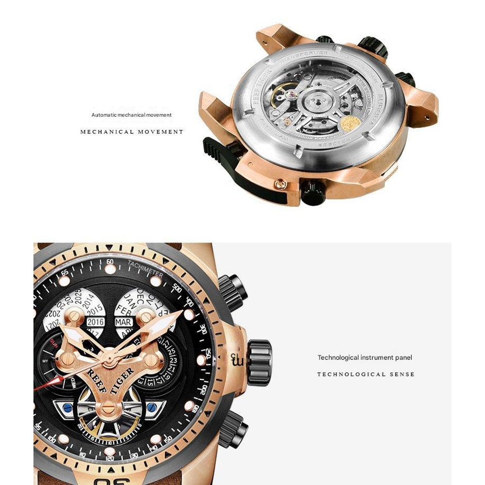 Reef Tiger Men's Automatic Mechanical Leather Watch