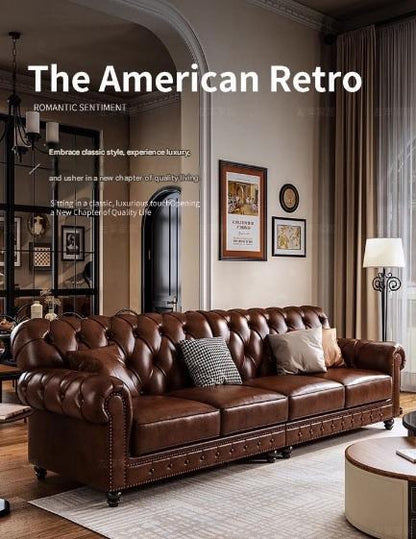 Classic Vintage Tufted Leather Sofa Set