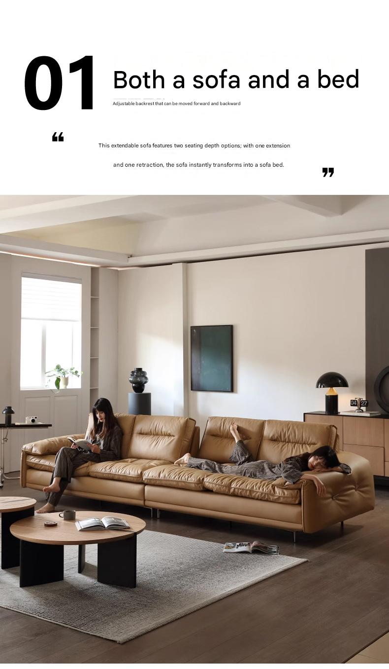 Luxury Adjustable Backrest caramel Toast Top Layer Leather Sofa