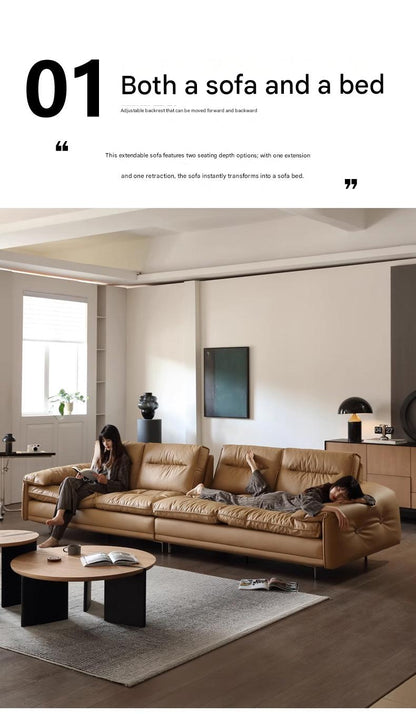 Luxury Adjustable Backrest caramel Toast Top Layer Leather Sofa