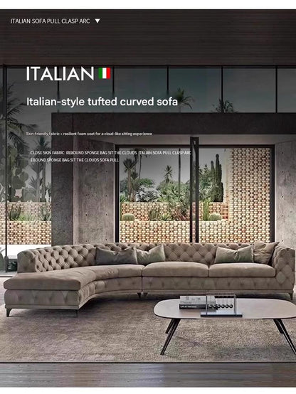 Modern Tufted Pull Buckle Arc Velvet Corner Sectional Sofa Set