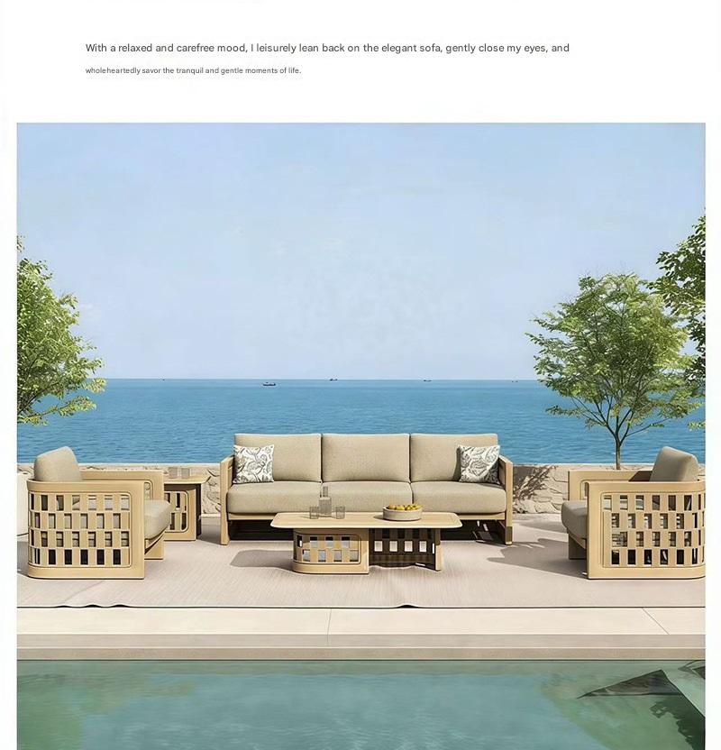 Luxury Outdoor Wooden Rattan Sofa Set with Table