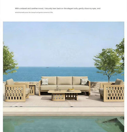 Luxury Outdoor Wooden Rattan Sofa Set with Table