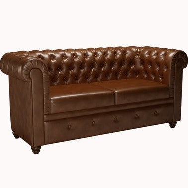 Retro Leather Sofa With Deep Button Tufting
