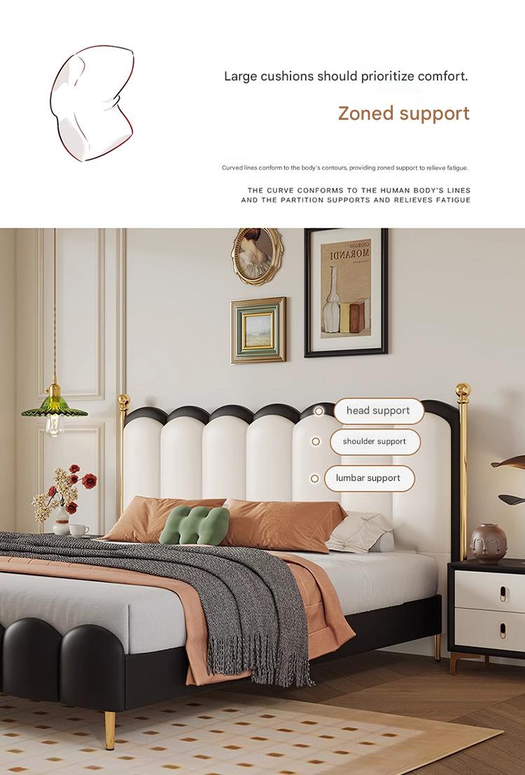Modern Leather Double Bed with Curved Headboard