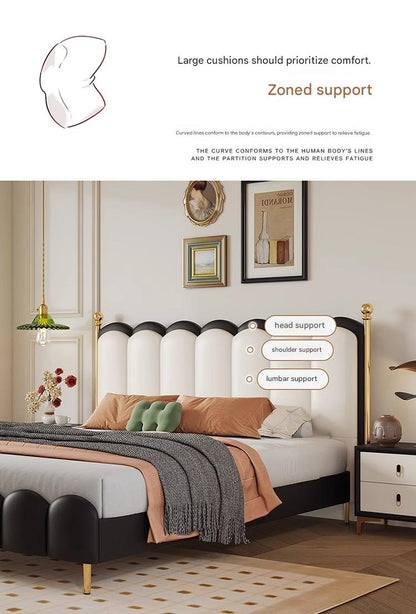 Modern Leather Double Bed with Curved Headboard