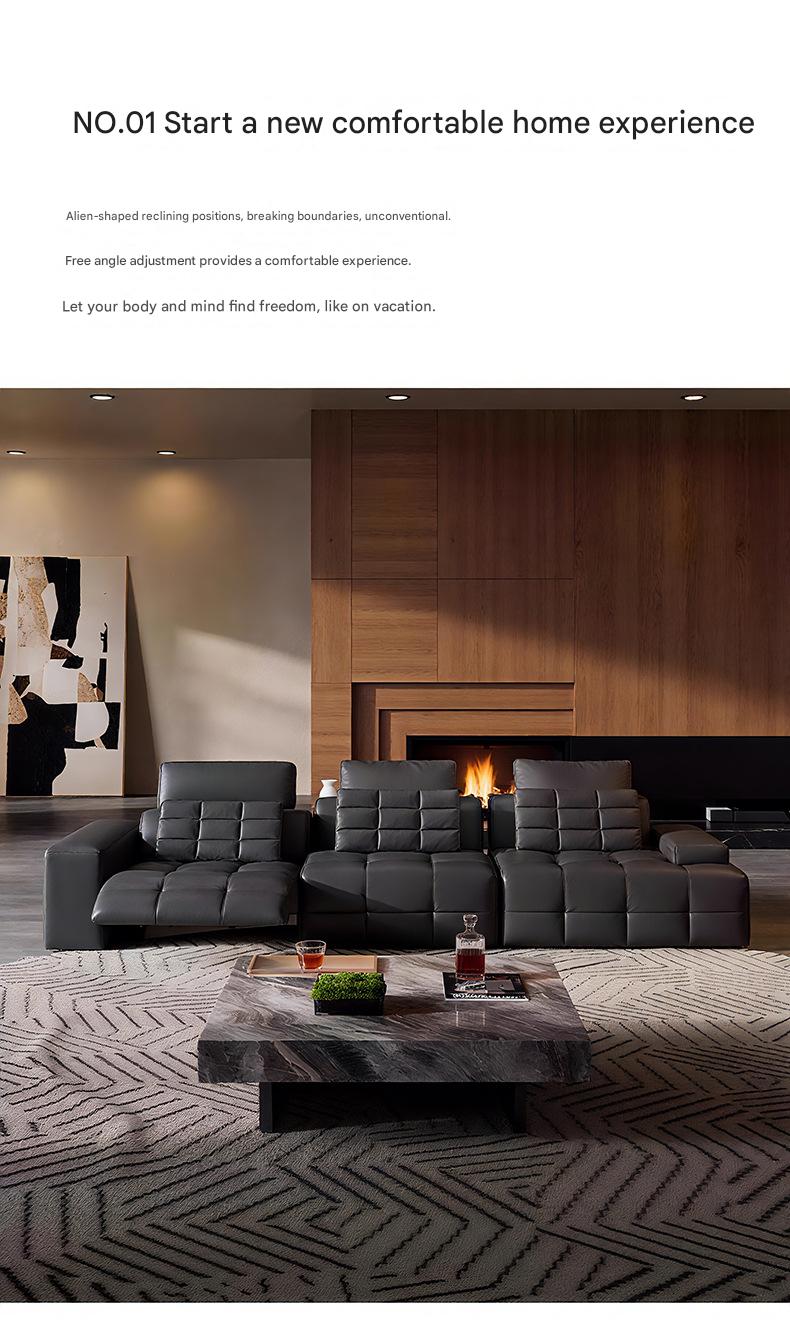 Luxury Electric Recliner Leather Sofa With Adjustable Footrest
